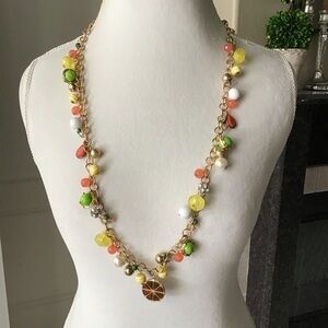 Citrus Baubles Necklace Orange Yellow White Green Gold Tone Beads Florida FL 35”